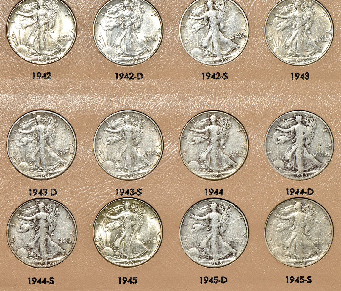 Complete collection of Walking Liberty half-dollars in a Dansco 7160 album