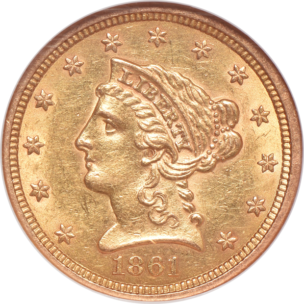 1861 New Reverse - Type 2 AU-58, and an 1888 MS-61, both NGC
