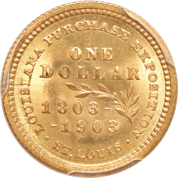 1903 $1 Louisiana Purchase McKinley, $1 1917 McKinley, and a $2.50 1926 Sesquicentennial, all PCGS UNC details/cleaned