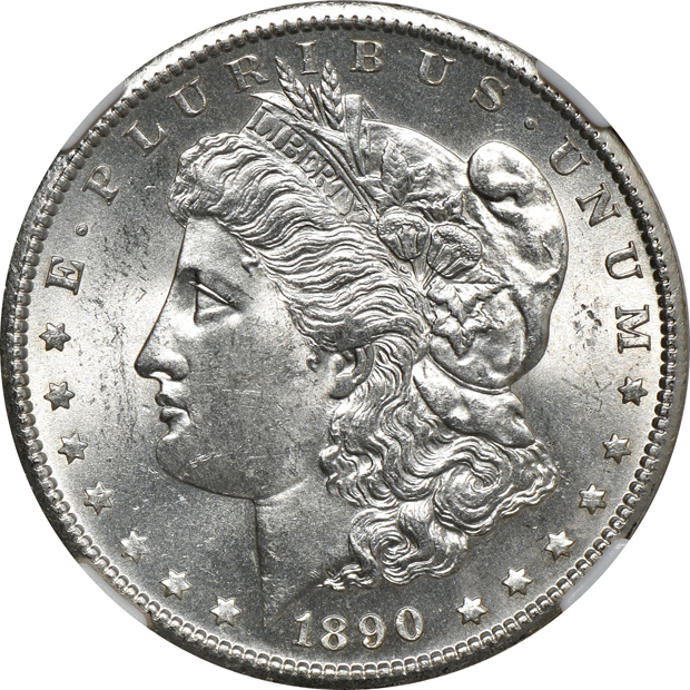1878 7TF Reverse of 1879, 1890-S, and an 1885-S, all NGC MS-63