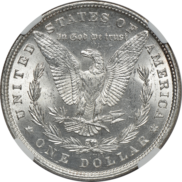 Four Morgan silver dollars, all NGC CAC
