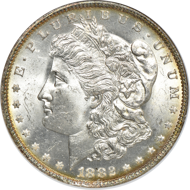 Four Morgan silver dollars, all NGC CAC
