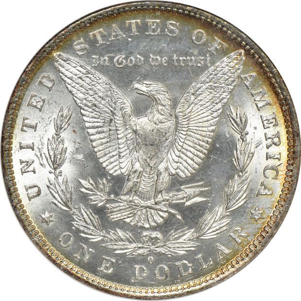 Four Morgan silver dollars, all NGC CAC