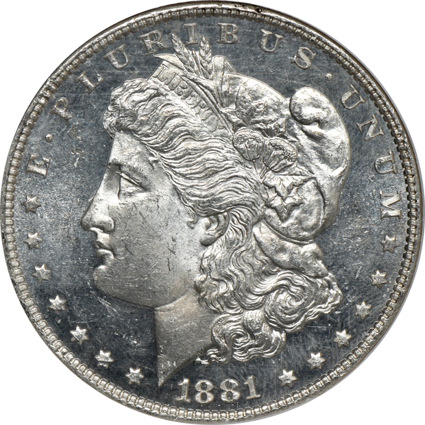 Four Morgan silver dollars, all NGC CAC
