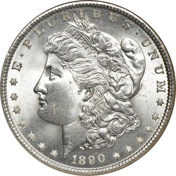 Four Morgan silver dollars, all NGC CAC