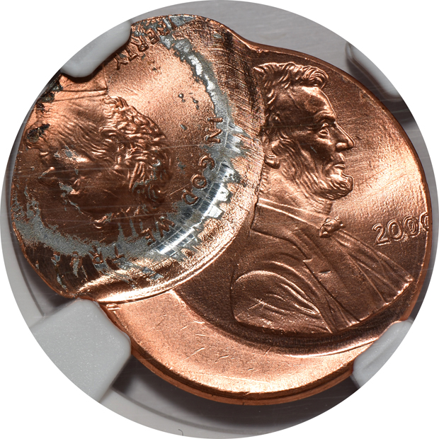 Pair of 2000 Lincoln cent errors, both NGC MS-67 RD