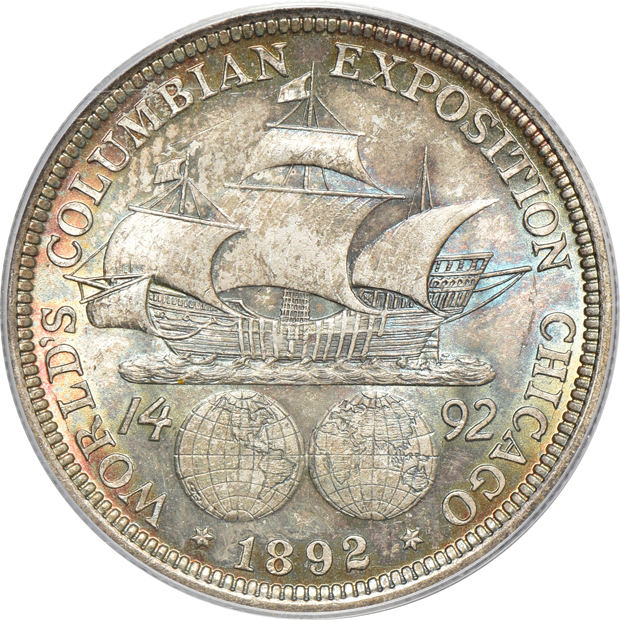 1892 Columbian MS-63, 1946 Iowa MS-65, plus a 1955 Franklin half-dollar MS-65, all PCGS (green label) GOLD CAC