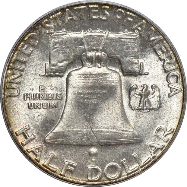 1887 Liberty nickel PF-65, and a 1958 Franklin half-dollar MS-65, both PCGS (green label) CAC