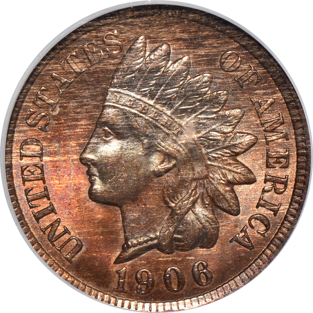 1891 NGC MS-64 RB, 1906 PCGS MS-64RB (green label), and a 1907 PCGS MS-63RD (green label), all CAC