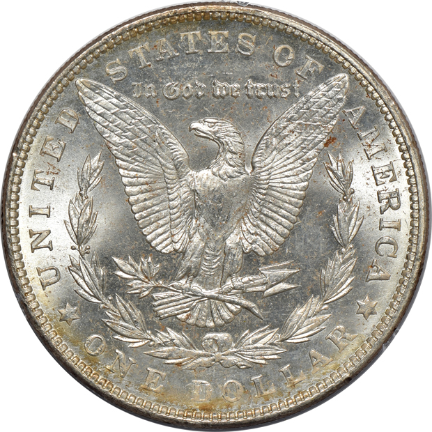 1885 MS-65, 1899-O MS-65, and a 1902 MS-63, all PCGS (rattler) CAC