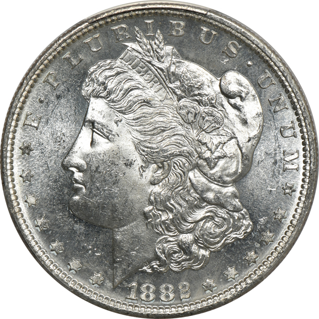 1882-S MS-63, 1882-S MS-65, and an 1887 MS-66, all PCGS CAC