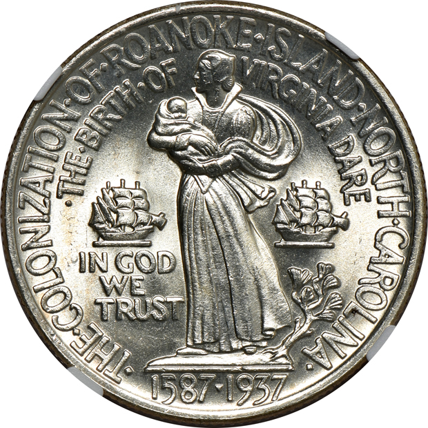 1934-D Oregon MS-63, and a 1937 Roanoke MS-65, both NGC
