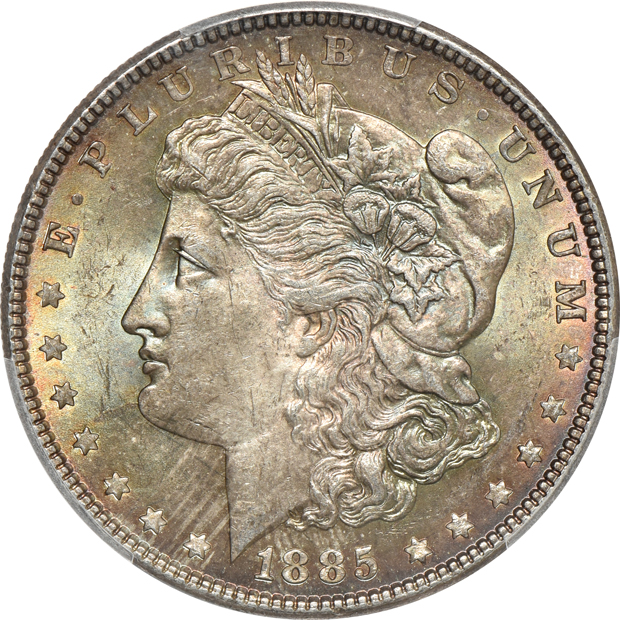 Six Morgan silver dollars certified by PCGS