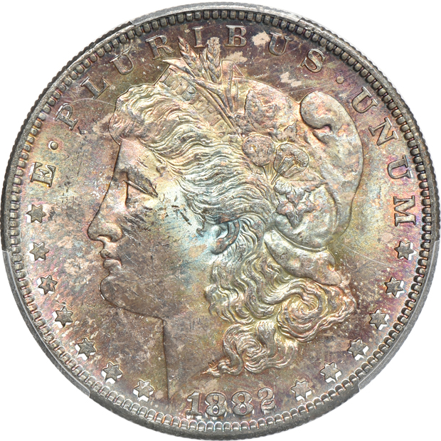 Six Morgan silver dollars certified by PCGS