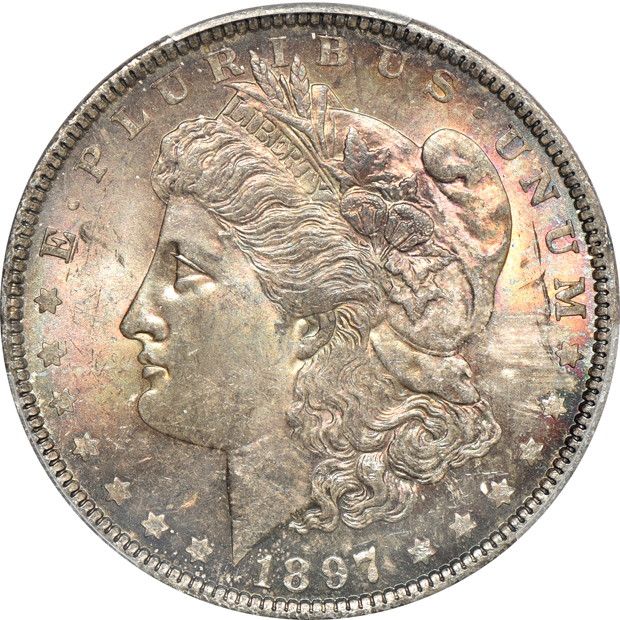 Six Morgan silver dollars certified by PCGS