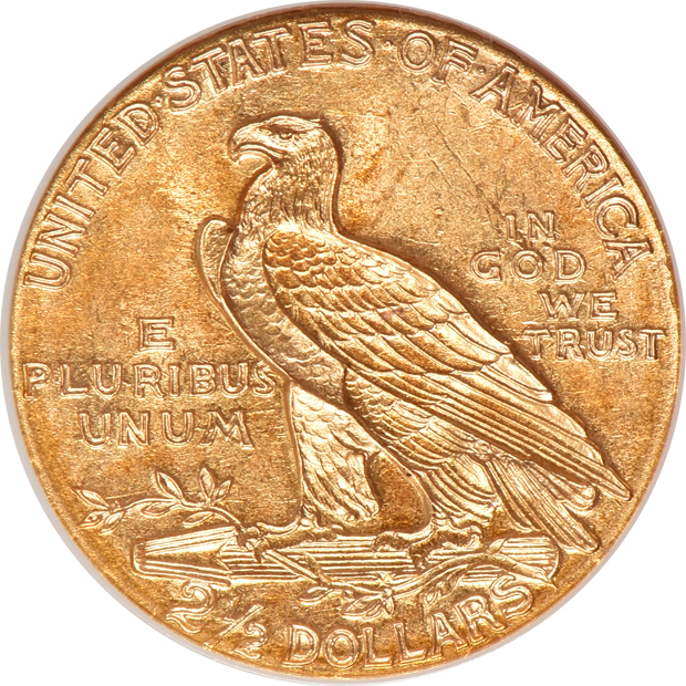 1854 Type 1 gold dollar MS-62 CAC, 1910 Indian quarter-eagle MS-61, and a 1915 Indian half-eagle MS-62, all NGC