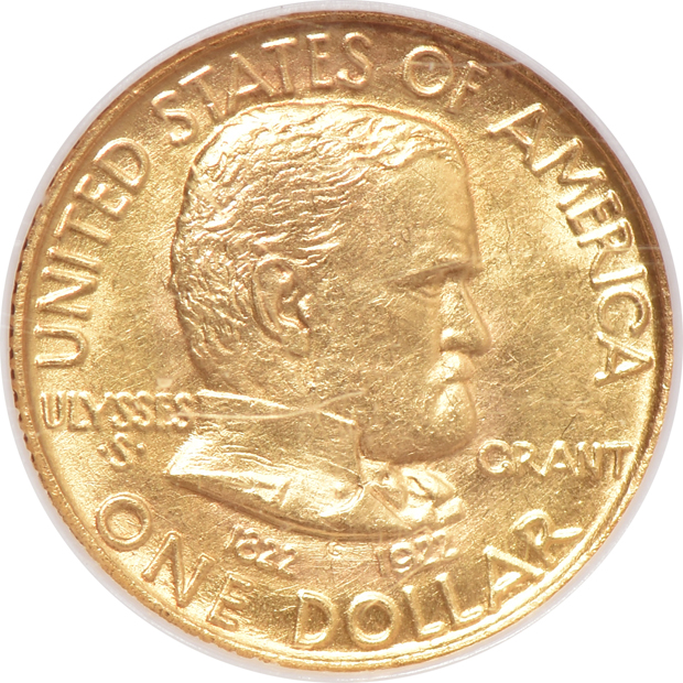1922 $1 Grant Memorial with star MS-62, and a $1 1922 Grant Memorial MS-62 CAC, both NGC