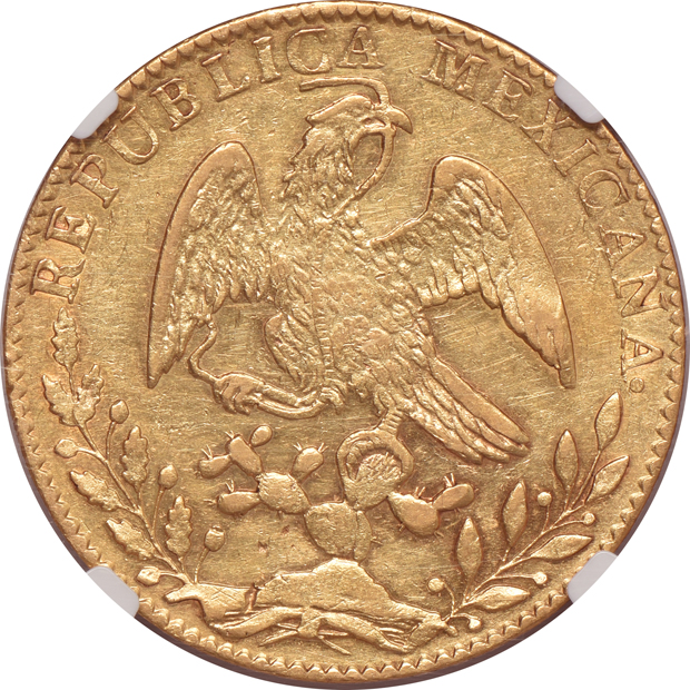 Mexico - 1868/58-GO YF 8 escudos - NGC AU details/excessive surface hairlines