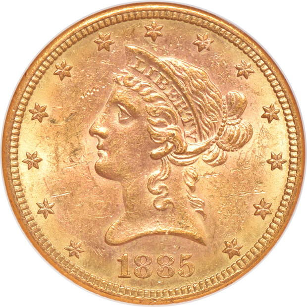 1885-S, 1897, and 1901-S, all NGC MS-62