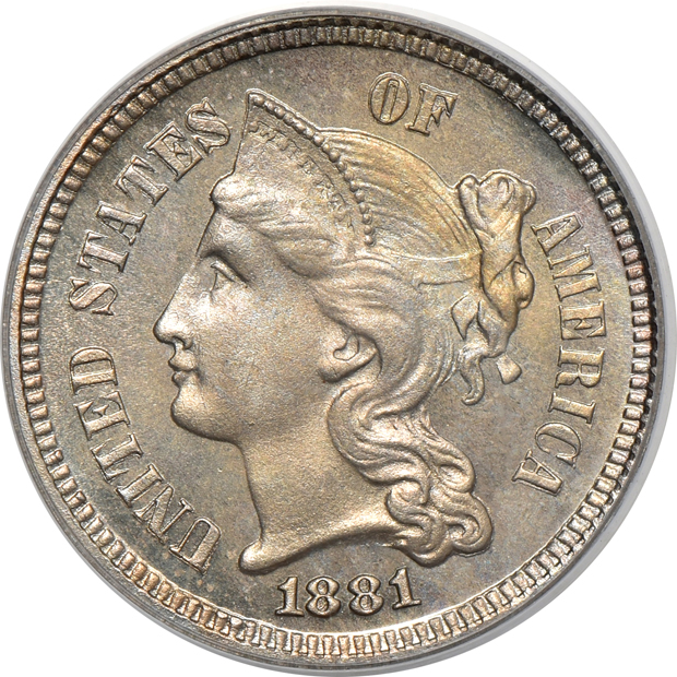 Four Proof three-cent nickels, all in older holders and CAC