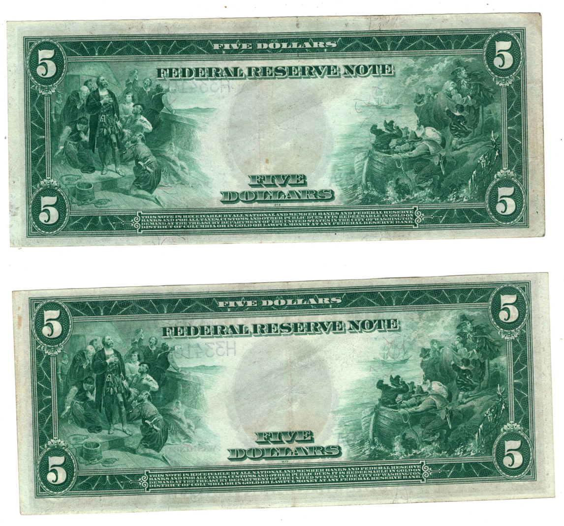 Run of four sequential 1914 $5 St. Louis Blue Seal Fr# 875a - XF