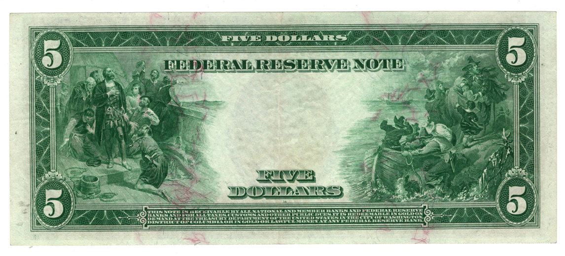 1914 $5 Boston Red Seal Fr# 832-B - AU
