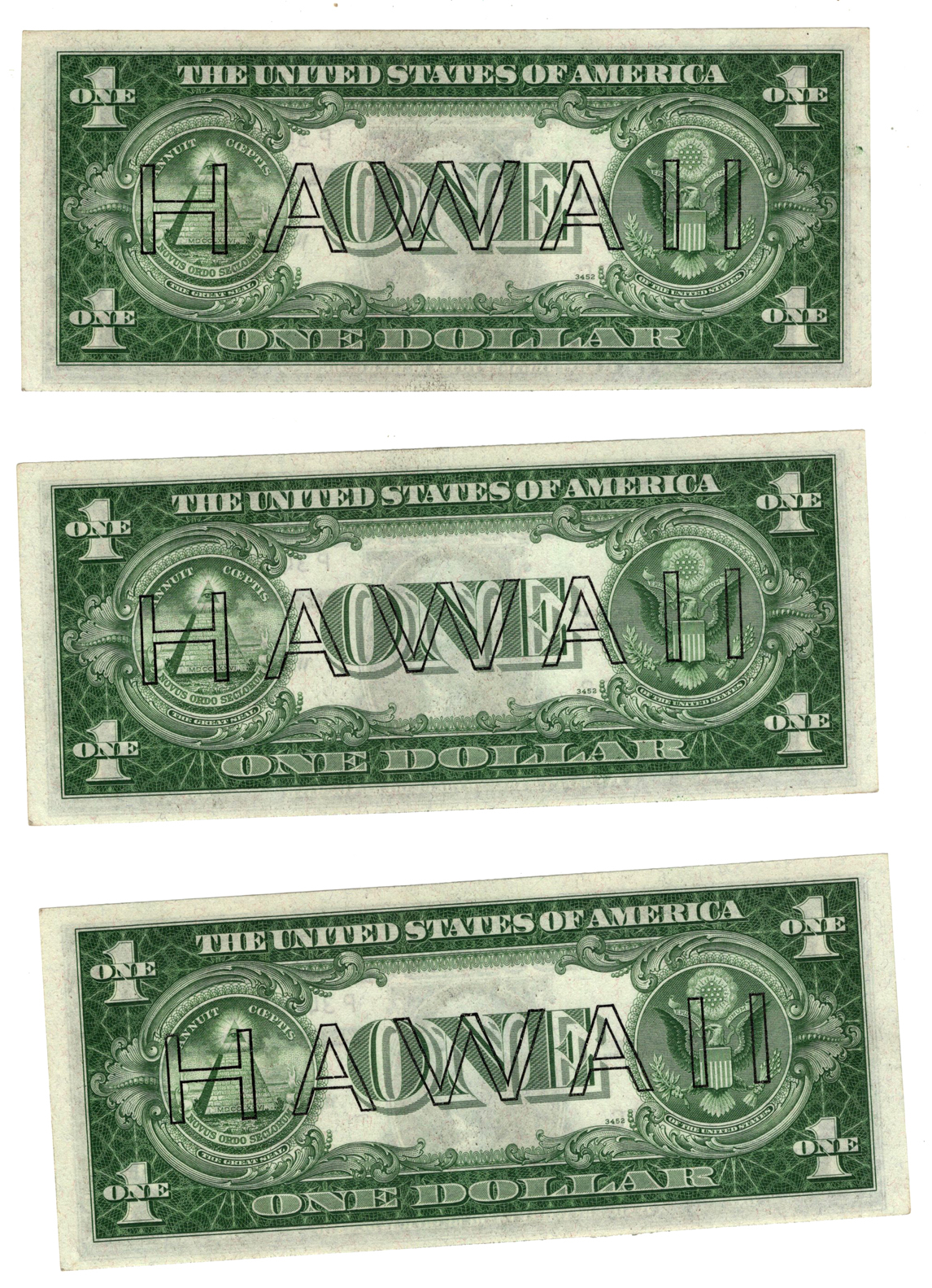 Four sequential 1935-A $1 Hawaii - CU