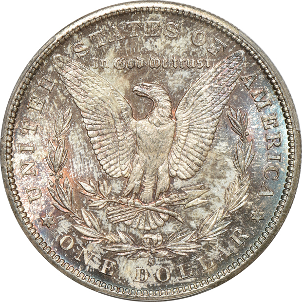 1880-S MS-63 CAC, 1882-S MS-66, and an 1899-O MS-66 CAC, all PCGS