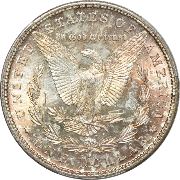 1880-S MS-63 CAC, 1882-S MS-66, and an 1899-O MS-66 CAC, all PCGS