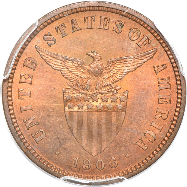 1904 20 centavo PR-63, 1906 1/2 centavo PR-64RB, and a 1918-S 20 centavo MS-62, all PCGS 