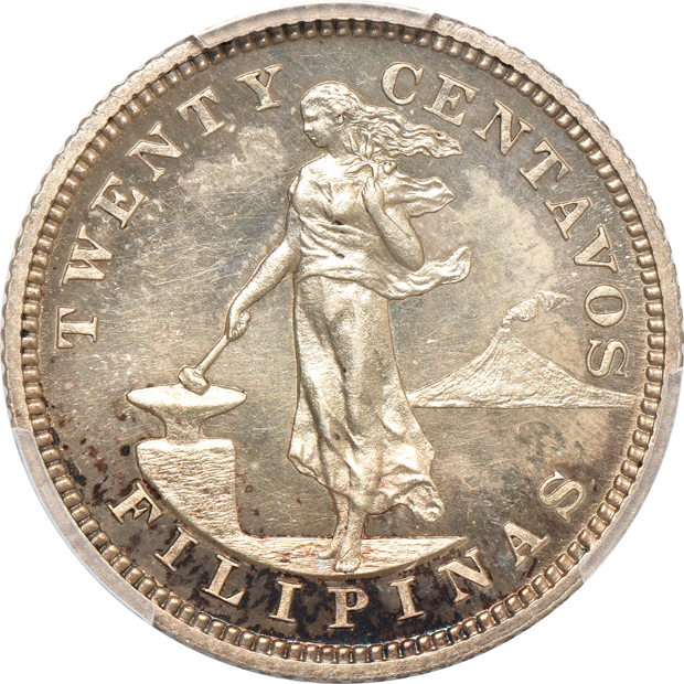 1904 20 centavo PR-63, 1906 1/2 centavo PR-64RB, and a 1918-S 20 centavo MS-62, all PCGS 