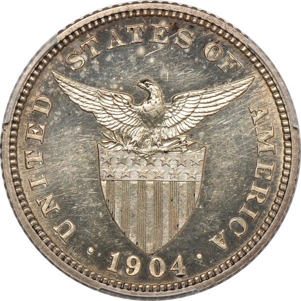 1904 20 centavo PR-63, 1906 1/2 centavo PR-64RB, and a 1918-S 20 centavo MS-62, all PCGS 