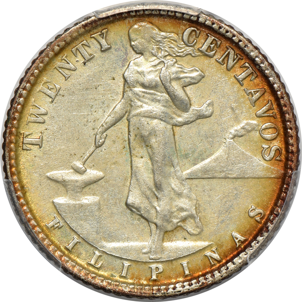 1904 20 centavo PR-63, 1906 1/2 centavo PR-64RB, and a 1918-S 20 centavo MS-62, all PCGS 