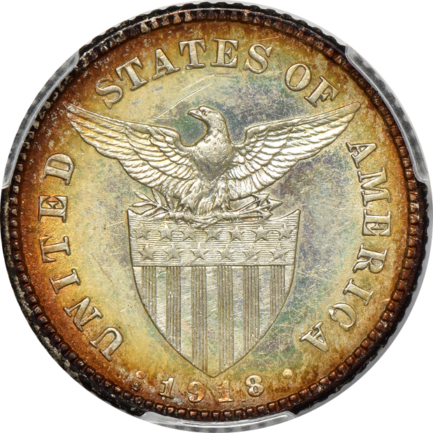 1904 20 centavo PR-63, 1906 1/2 centavo PR-64RB, and a 1918-S 20 centavo MS-62, all PCGS 