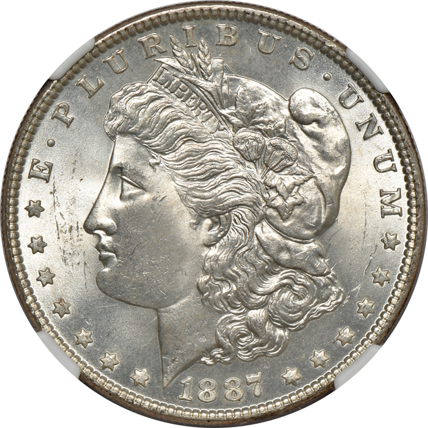 Ten Morgan silver dollars with VAM attributions, all NGC MS-64 (one MS-64+)