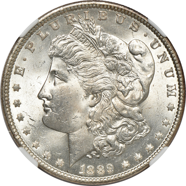 Ten Morgan silver dollars with VAM attributions, all NGC MS-64 (one MS-64+)