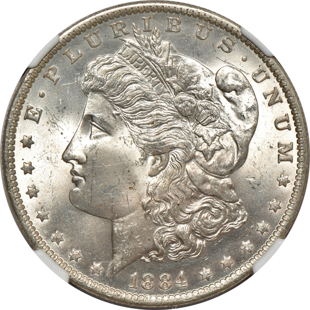 Ten Morgan silver dollars with VAM attributions, all NGC MS-64 (one MS-64+)