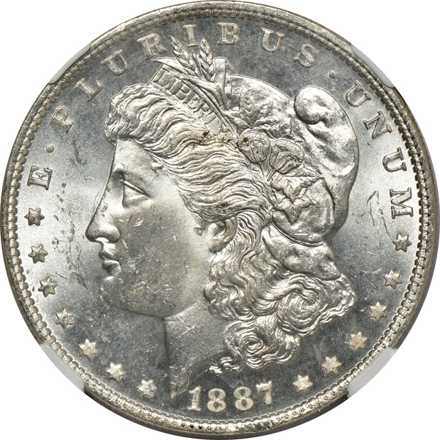 Ten Morgan silver dollars with VAM attributions, all NGC MS-64 (one MS-64+)