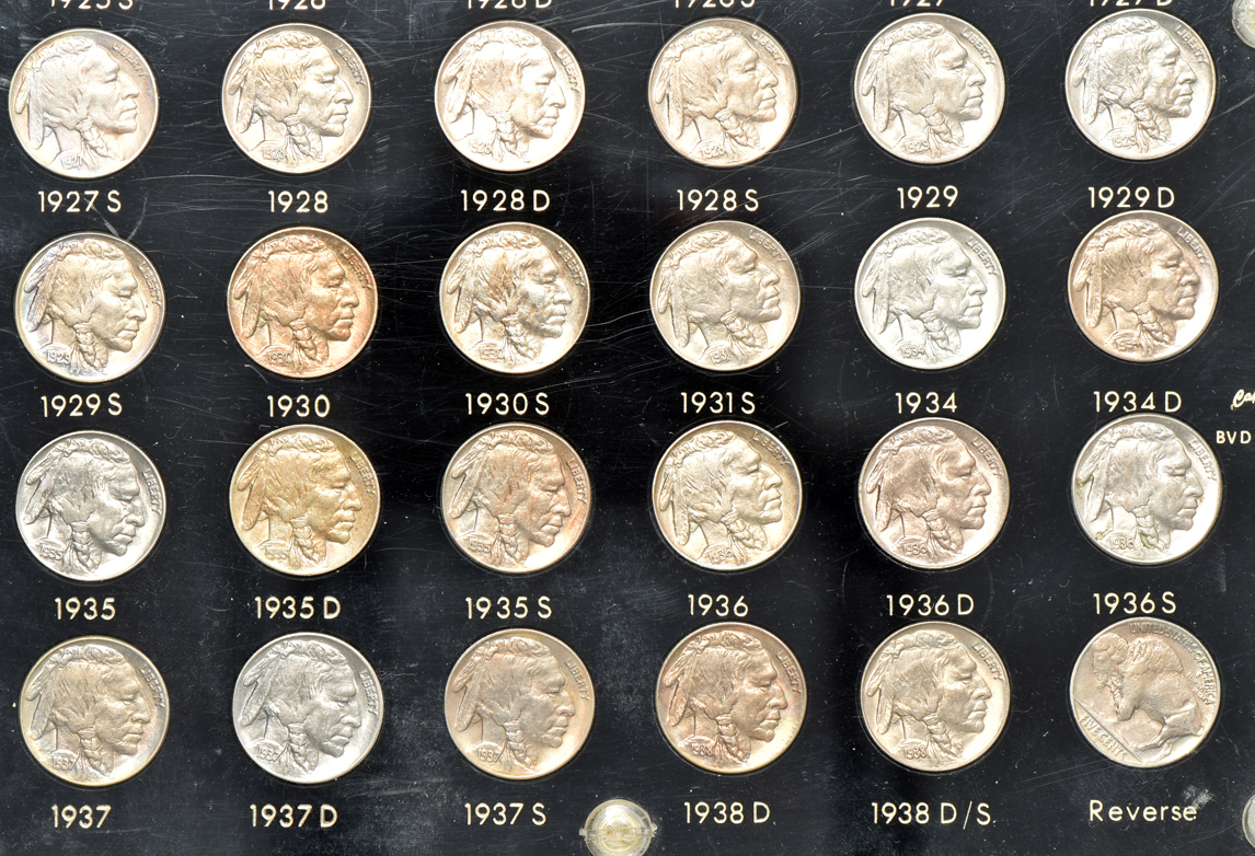 Collection of 66 Buffalo nickels in a Capital Plastics holder
