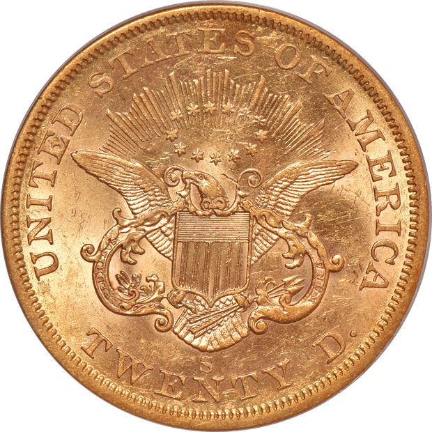 1857-S Broken A S.S. Central America PCGS AU-55