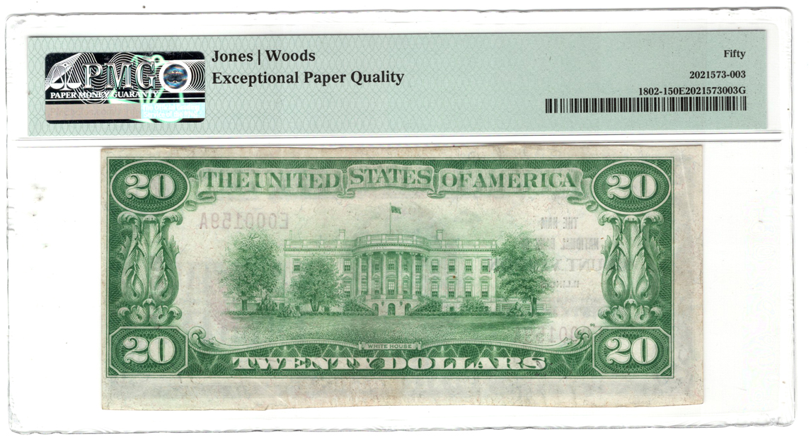1929 $20 Type 1 - Mount Vernon, IL Charter #5057 - PMG AU-50 EPQ