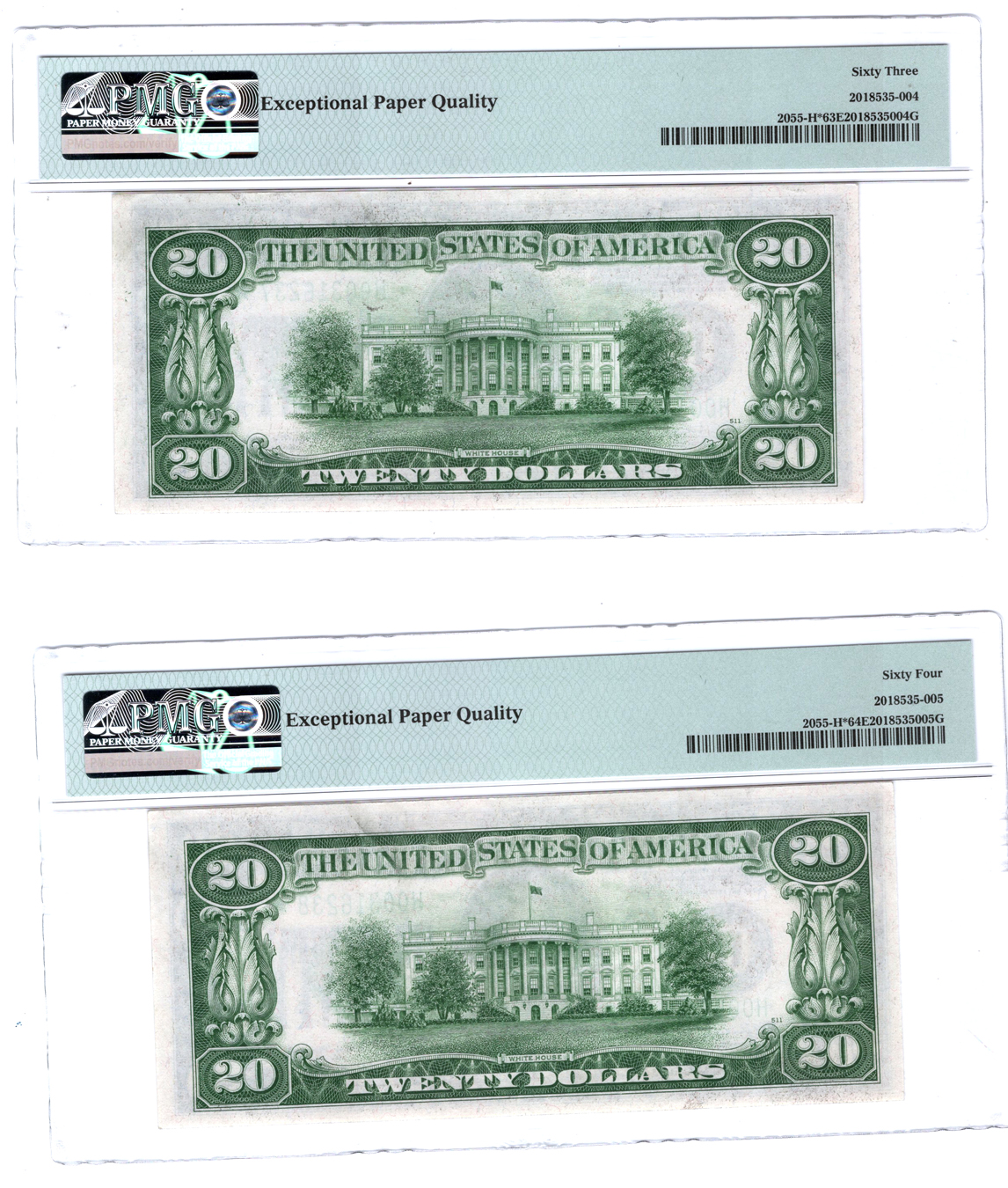 Sequential pair of 1934-A $20 St. Louis Star Notes Fr# 2055-H* - PMG ChCU-63 EPQ and ChCU-64 EPQ
