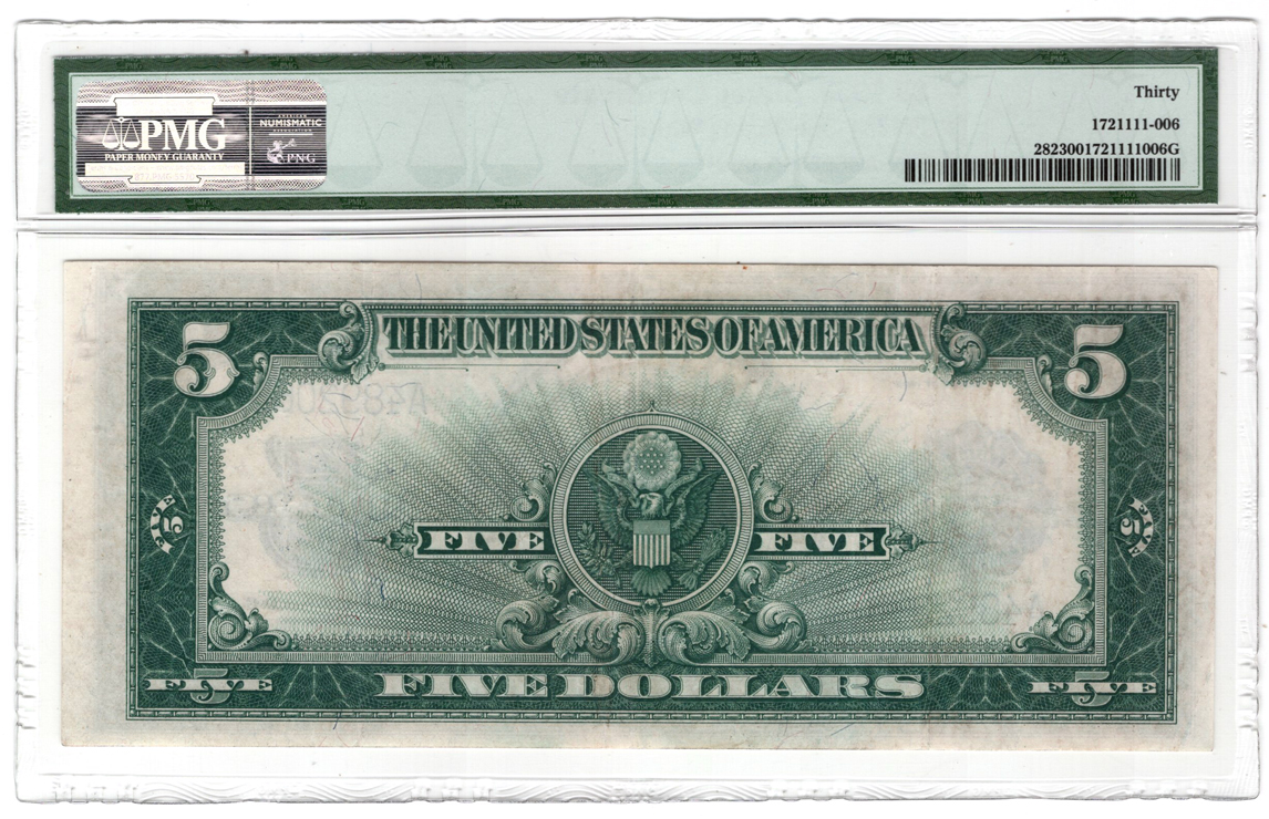 1923 $5 Porthole Fr# 282 - PMG VF-30
