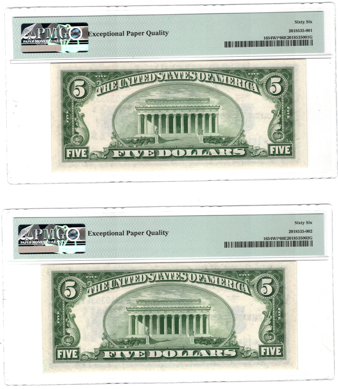 Run of three 1934-D $5 Star Fr# 1654Wi* - Two PMG GemCU-66 EPQ and one ChCU-64 EPQ