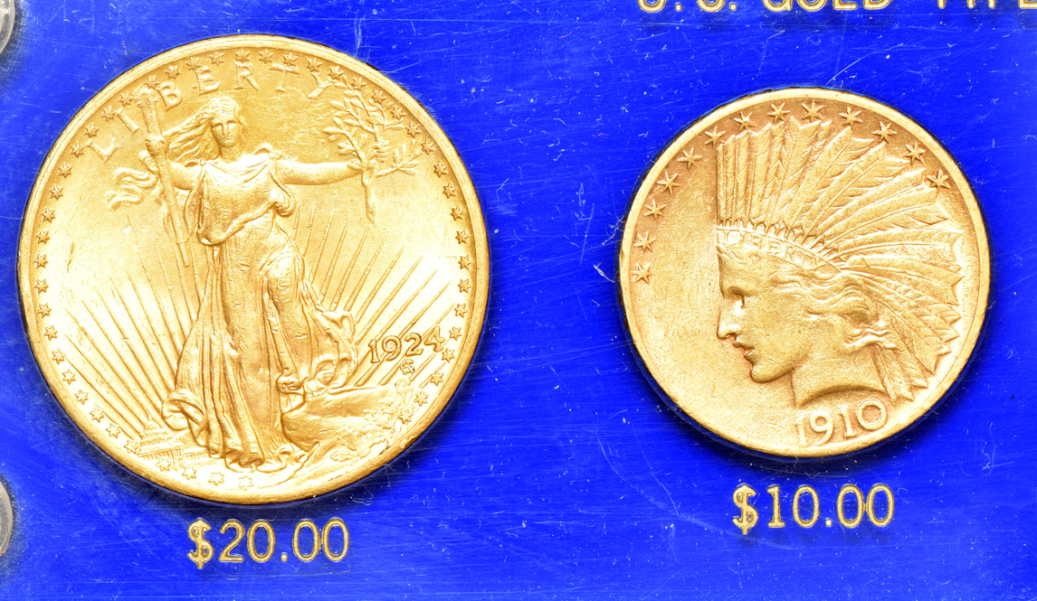 Four coin U.S. Gold Type Set in a Capital Plastics holder