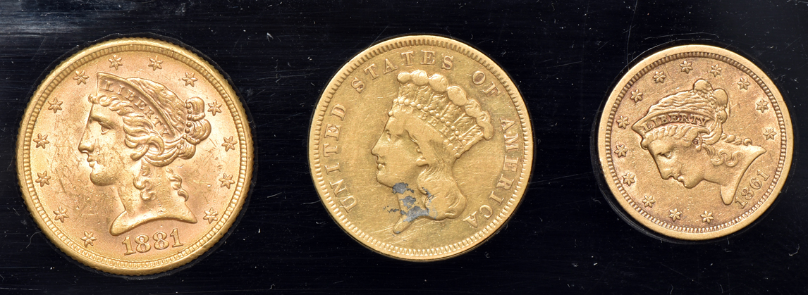 Seven coin Liberty Head U.S. Gold Type Set in a Capital Plastics holder