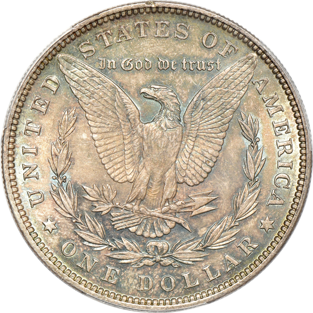 Four Morgan silver dollars, all PCGS MS-65 CAC