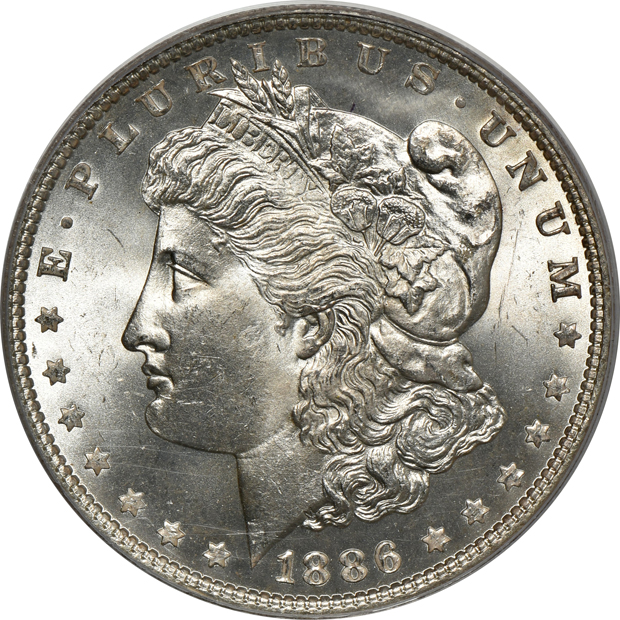 Four Morgan silver dollars, all PCGS MS-65 CAC