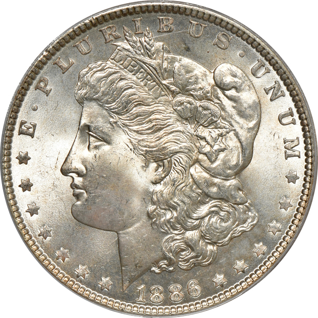 Four Morgan silver dollars, all PCGS MS-65 CAC