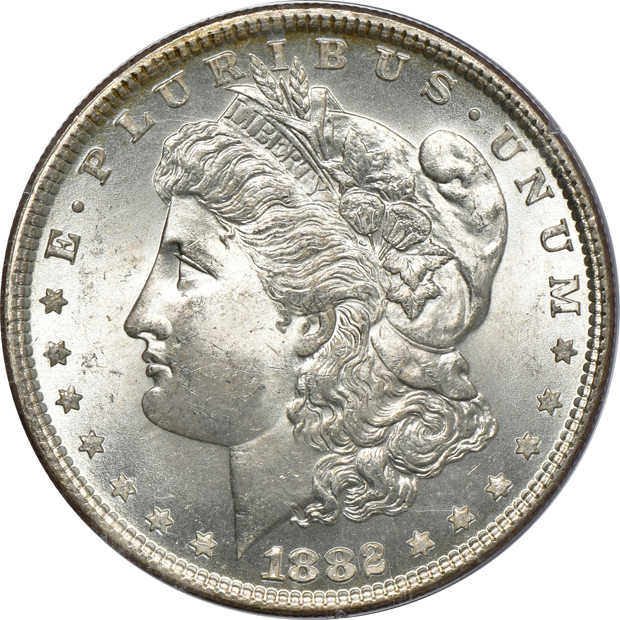 1882 and 1884, both PCGS MS-63 (rattler) GOLD CAC